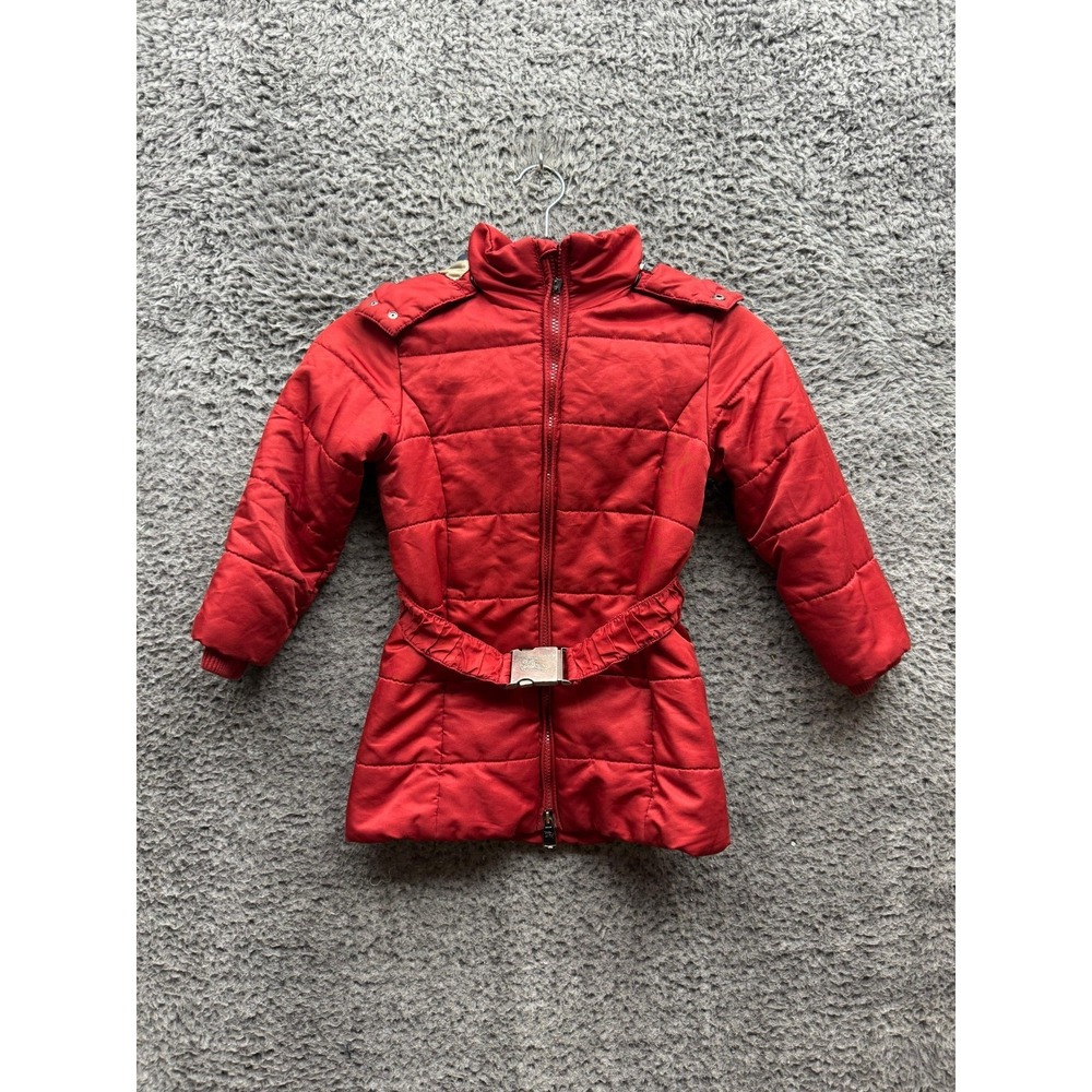 Burberry Belted Ski Quilted Winter Hooded Puffer Jacket Red Kids Size 4Y / 104cm